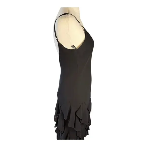 VTG Ruffle Asymmetrical Handkerchief Black Midi Dress Silky Fairy Whimsigoth Y2K - Picture 4 of 14